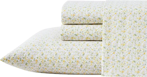 Vista 58 de Laura Ashley - Juego de sábanas individual, ropa de cama de percal de algodón fresca y suave con bolsillos profundos, ligera para comodidad durante