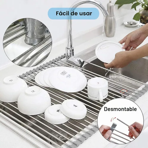 Vista 4 de Searik - Escurridor para secar platos enrollable, para colocar sobre el fregadero, estante de secado de platos plegable multiusos, estante de cocina