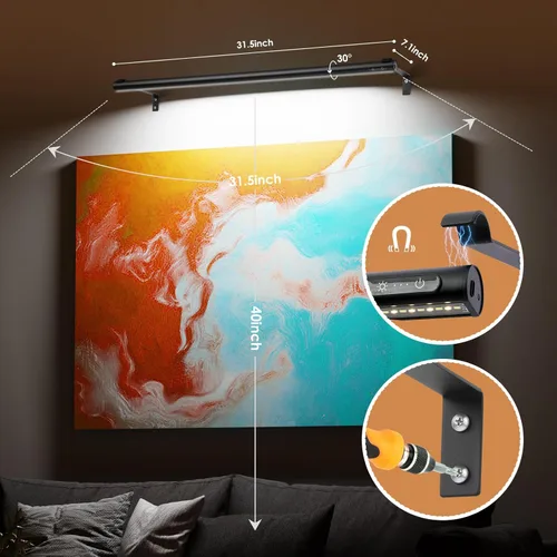 Vista 2 de Luz de imagen a pilas inalámbrica, luz de exhibición de pintura recargable/con enchufe de 31.5 pulgadas, luces de pared con control remoto con tres