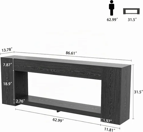 Vista 2 de Epecoya Mesa consola extra larga para entrada, color negro, mesa de entrada de 86 pulgadas con estantes de almacenamiento, mesa moderna de 2 niveles