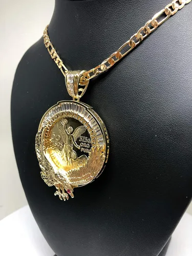 Vista 6 de Cadena chapada en oro Centenario Mexicano Moneda 50 Pesos Águila Colgante Cadena CZ Oro Cadena 26