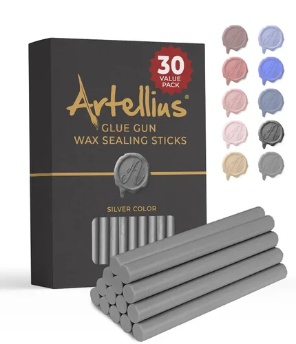Vista 12 de Artellius Varillas de cera de sellado, paquete de 30, 4 x 0.3 pulgadas, color negro, pistola de pegamento y velas compatibles con sellos de cera