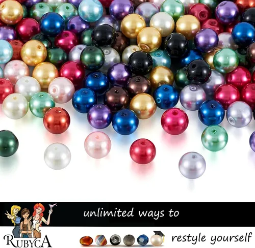 Vista 7 de RUBYCA 200 piezas de cuentas redondas de cristal checo satinado brillante pequeñas para hacer joyería 10mm Amatista Púrpura