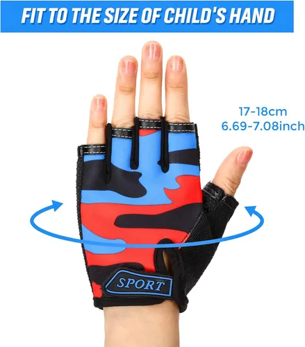 Vista 2 de 8 pares de guantes de medio dedo para niños, guantes de bicicleta sin dedos, transpirables, guantes cortos para niños, guantes antideslizantes