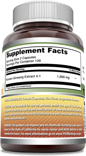 Vista 2 de Amazing Formulas Complejo de ginseng de 1000 mg de extracto de ginseng coreano 4:1, suplemento de cápsulas Sin OMG Sin gluten Fabricado