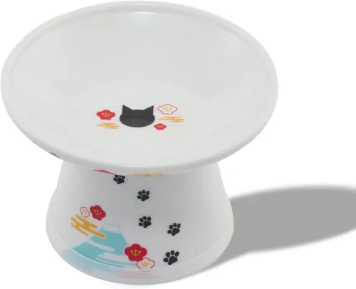Vista 23 de Tazón elevado de comida para gatos Necoichi – Tazón elevado de cerámica para gatos para fatiga de bigotes y cuello, apto para lavavajillas