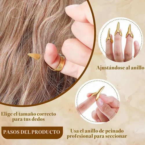 Vista 4 de Zopeal - Anillo de separación de pelo para dedos (9 piezas) Retro Nail Finger with Steel Comb Pointed Styling Combs for Hair Braiding Curling