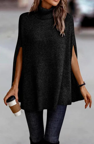 Vista 3 de KIRUNDO Suéter tipo poncho de cuello alto para mujer, para otoño e invierno 2024