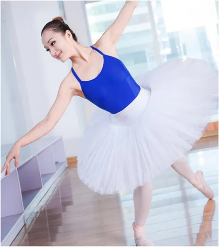 Vista 5 de WENDYWU Falda de tutú profesional de ballet de cisne para mujer falda de leotardo de alto rendimiento