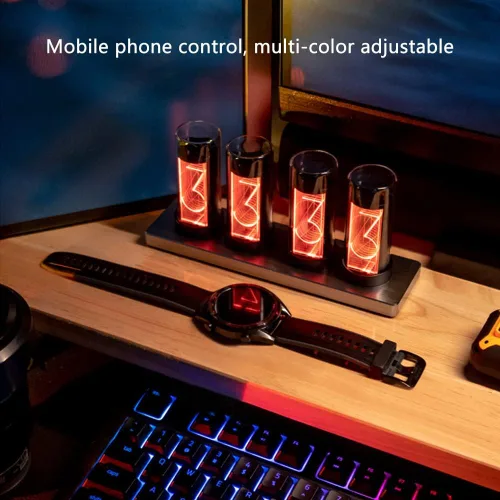Vista 3 de Simula el reloj Nixie, columpio de escritorio creativo RGB, reloj Gixie multifunción, reloj electrónico de tubo de resplandor LED, se puede utilizar