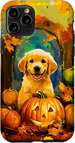 Vista 29 de Cute Golden Retriever Fall Pumpkin Autumn Leaves Halloween Case for iPhone 16
