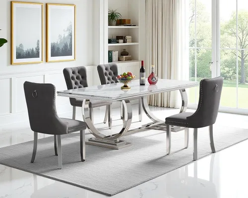 Vista 34 de Juego de mesa de comedor de mármol sintético, 7 piezas, juego de mesa de cocina y comedor para 6, mesa de comedor rectangular blanca de 70 pulgadas