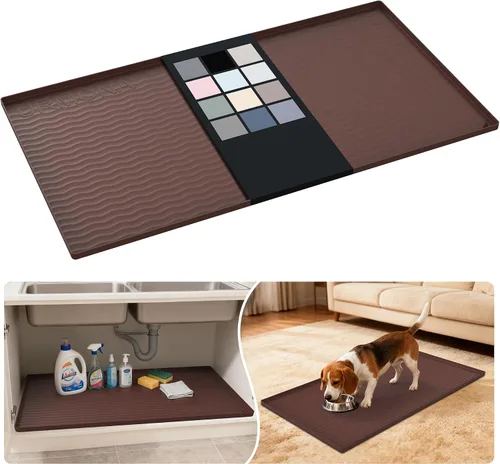 Vista 62 de URMONA - Tapete de silicona impermeable para debajo del fregadero, 16 x 10 Beige