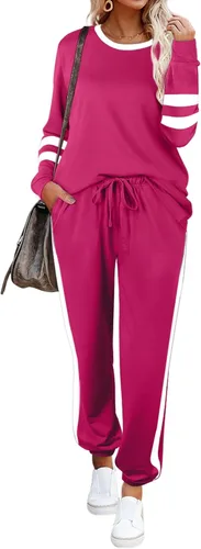 Vista 2 de Aloodor conjunto deportivo de 2piezas para mujer, con sudadera con cuello redondo, sin botones