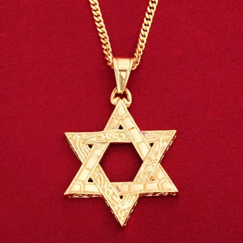 Vista 3 de Collar con colgante de estrella de David chapado en oro de 18 quilates, Latón
