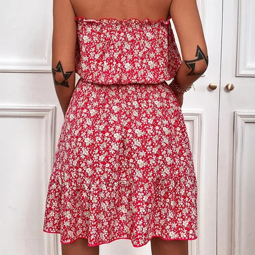 Vista 2 de Vestido vintage de línea A con estampado floral y hombros descubiertos para mujer