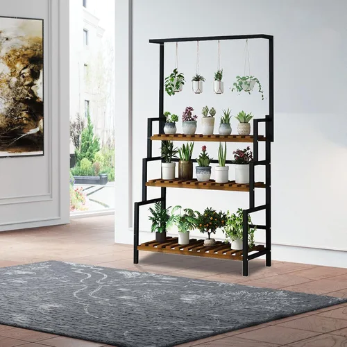 Vista 5 de Soporte colgante de 3 niveles para plantas, estantes para macetas, estantes organizadores de macetas para exteriores, interiores, estantes