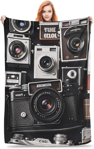 Vista 8 de Manta de franela de la colección Retro Cool Camera, manta de cama cálida y acogedora, ligera y suave para sofá, cama, silla, decoración del hogar