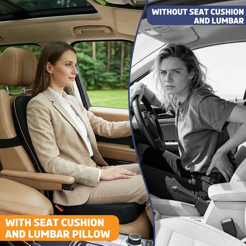 Vista 4 de Cojín de asiento de automóvil, almohada de apoyo lumbar para silla de oficina, almohadilla de espuma viscoelástica de malla transpirable 3D, cojín