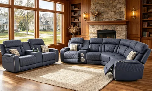 Vista 55 de Juego de sofá seccional reclinable de cuero, sofá seccional con 4 sillones reclinables Juegos de muebles de sala con 3 reclinables, luz LED