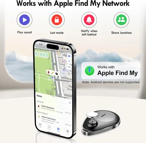 Vista 2 de Utag - Rastreador GPS oculto para niños, 1 paquete, rastreador Bluetooth funciona con Apple Find My (solo iOS), impermeable, modo perdido, sin