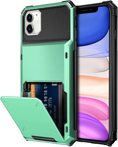 Vista 24 de Vofolen Funda protectora para iPhone 11, 4 tarjetas, ranura para identificación, puerta abatible, bolsillo oculto, antiarañazos, doble capa