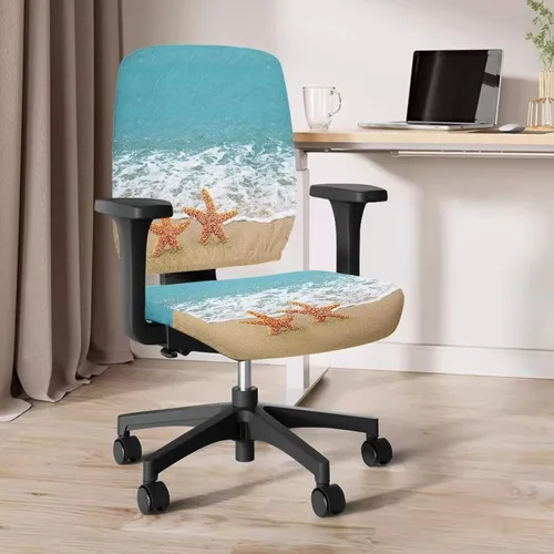 Vista 5 de Talayituse - Funda para silla de oficina o computadora con estampado de estrellas de playa, funda de asiento dividida elástica, extraíble y lavable