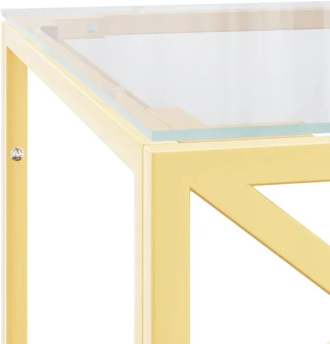 Vista 6 de Mesa auxiliar con mesa central de almacenamiento para sala de estar, mesa de café de 43.3 x 17.7 x 17.7 pulgadas, acero inoxidable y vidrio.