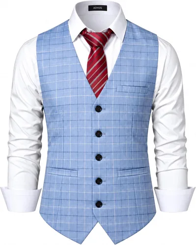 Vista 12 de Chalecos formales de negocios para hombre, 5 botones, ajuste regular, chaleco para traje o esmoquin Negro