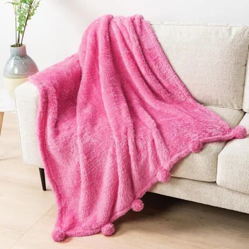 Vista 11 de PAVILIA Manta de sherpa negra para sofá, cálida manta de felpa con pompones, manta mullida para sofá, ligera, suave y acogedora con pompones, 50 x