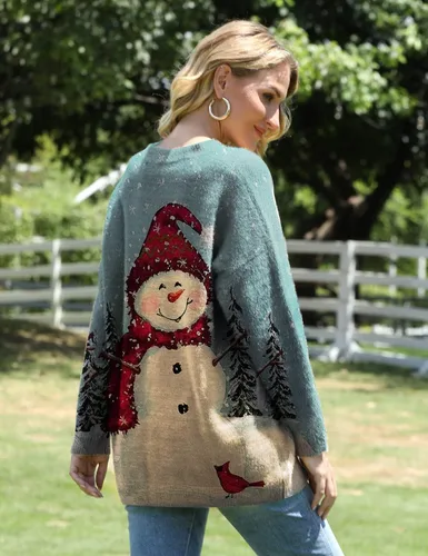 Vista 2 de YESNO - Suéter tejido de ajuste holgado y manga larga para mujer, con estampado gráfico, sin botones, casual, S01