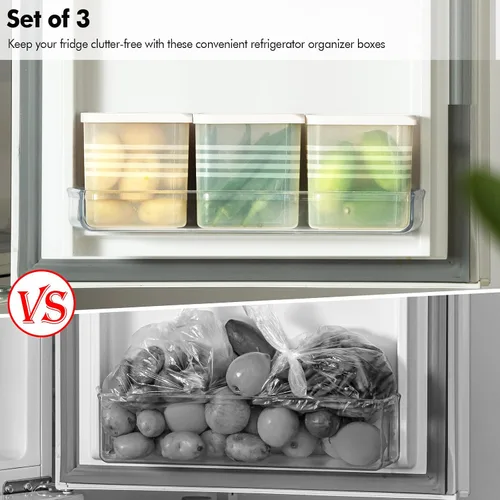 Vista 2 de Poeland Paquete de 3 cajas organizadoras de refrigerador, contenedores de almacenamiento para puerta lateral de refrigerador con tapa, organizador