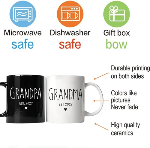 Vista 3 de FALJIOK Taza de café para abuelos, regalos por primera vez 2027, promocionado a abuelos, abuela y abuelo 2027, regalos de anuncio de embarazo