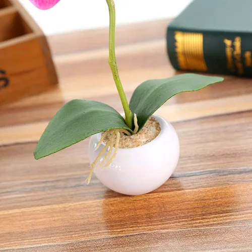 Vista 3 de Orquídeas artificiales con jarrón de plástico Phalaenopsis - Maceta de orquídea sintética para el hogar, cocina, mesa, centro de mesa, decoración