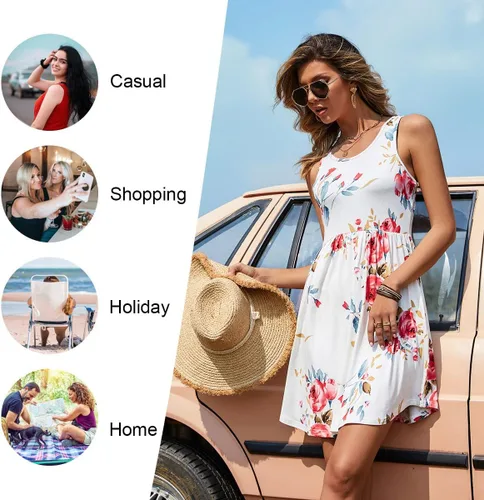 Vista 5 de Longyuan - Vestido de verano para mujer, casual, sin mangas, elástico, con bolsillos