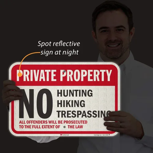 Vista 5 de SmartSign Letrero de "Propiedad privada - No Hunting, Senderismo, Trespassing, Offenders Prosecuted" 12" x 18" 3M Aluminio reflectante de grado