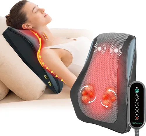 Vista 10 de Snailax Masajeador de espalda Shiatsu 4D con calor, masajeador profundo del Negro