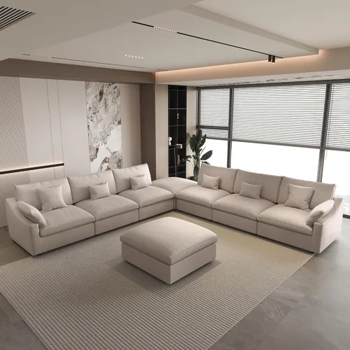 Vista 63 de WJShome Sofá Seccional Cloud Couch de 83 pulgadas para sala de estar, sofá seccional modular relleno de plumón, sofás en forma de L con otomana