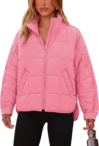 Vista 14 de Omoone Chaqueta acolchada con cremallera para mujer, ligera y acolchonada, con capucha, de gran tamaño Verde militar