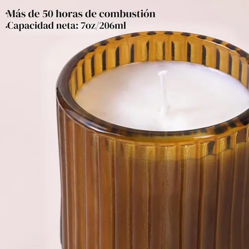 Vista 3 de DEVI Juego de 8 tarros de vela de vidrio acanalado ámbar vacíos de 7 onzas para hacer velas, tarros de vela de vidrio con tapas de bambú