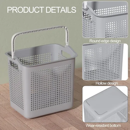 Vista 3 de Taysisiter - Cesta de almacenamiento de plástico de 35 L con asa, 4 paquetes Cestas pequeñas de ropa sucia para baño, cuarto de servicio