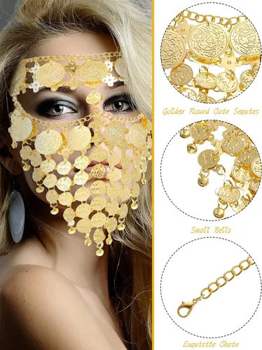 Vista 4 de Sumind Lady Belly Dance Jewelry - Máscara de cadena de velo para Halloween, cosplay, accesorios de danza