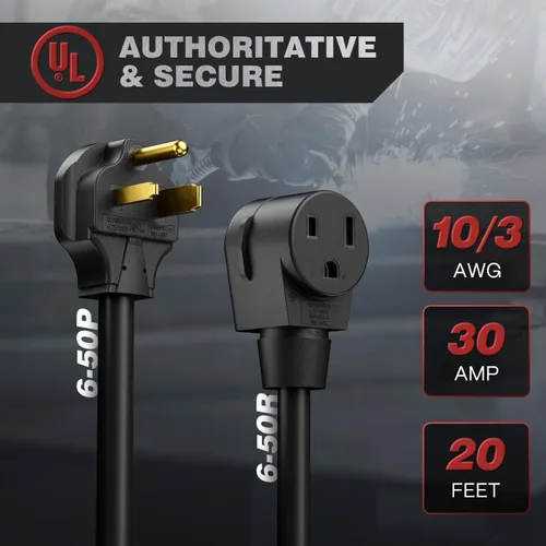 Vista 2 de ARCCAPTAIN Cable de extensión de soldador de 30 amperios, 20 pies
