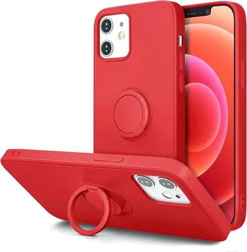 Vista 10 de Funda Hython para iPhone 12 y iPhone 12 Pro con soporte de anillo, soporte magnético giratorio de 360°, funda protectora de goma a prueba de golpes