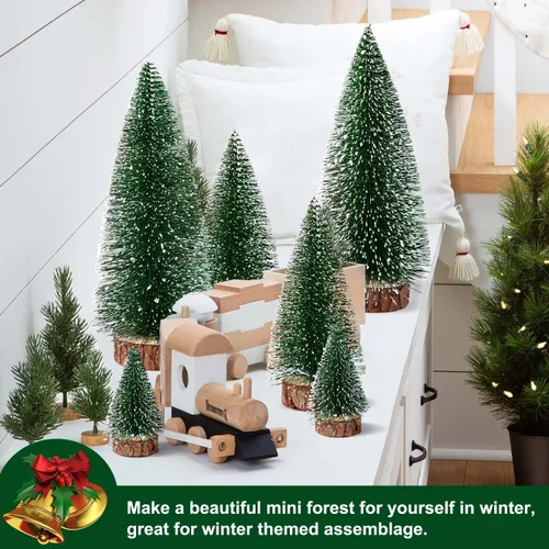 Vista 7 de 6 piezas de mini árboles de Navidad decorativos de cepillo para botellas, árboles de Navidad artificiales de mesa para interiores y exteriores, Verde