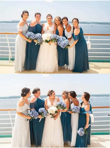 Vista 5 de V-Neck Bridesmaid Dresses with Pockets A-Line Long Chiffon Formal Party Dresses with Slit HY016