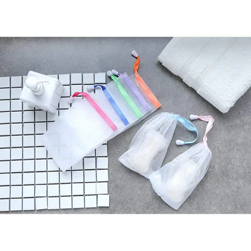 Vista 4 de Andiker Bolsa de jabón suave para ducha, protector de bolsa de jabón con cordón para espuma y secado, colgante (7 bolsas de jabón de malla)