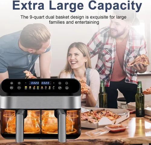Vista 4 de Horno freidora de aire de 9.5 cuartos de galón, 2 cestas de doble zona, pantalla táctil LED, combina con cocina y acabado inteligente para asar