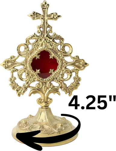 Vista 3 de Needzo Monstrance de latón adornado, Relicario para la Sagrada Eucaristía, 5.75 x 9 pulgadas
