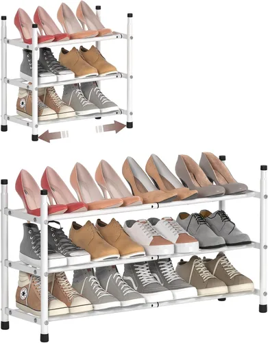 Vista 9 de TZAMLI Zapatero de metal expandible de 2 niveles para armario, organizador de zapatos apilable, almacenamiento de zapatos de metal ajustable, Negro